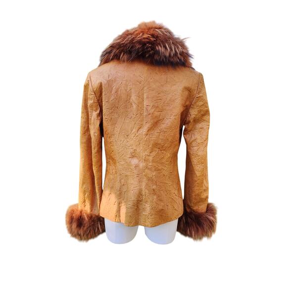 Vtg 90s Commandments Funky Hippie Spikey Fur Trim Leather 70s Style Coat Sz S - Picture 4 of 9